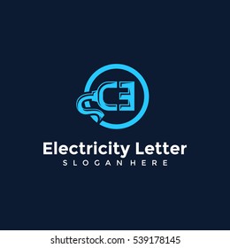 Electricity letter CE icon. creative idea of plugs. dark background and blue color. vector illustrator eps.10