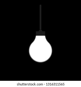 Electricity light bulb in dark template with glowing bright lights on black transparent background. Idea science symbol vector illustration
