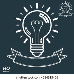 Electricity light bulb symbol, insight. Vector brain storm conceptual icon, business idea graphic web design element.