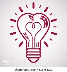 Symbol der elektrischen Glühbirne einzeln auf weißem Hintergrund. Romantisches Ideendesign-Element. Denksymbol des Vektorgehirns 