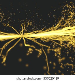 Electricity lighting effects. Array with Dynamic Particles. 3d Futuristic technology style. Abstract Background. Glowing points. Vector Illustration. 