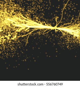 Electricity lighting effects. Array with Dynamic Particles. 3d Futuristic technology style. Abstract Background. Glowing points. Vector Illustration. 