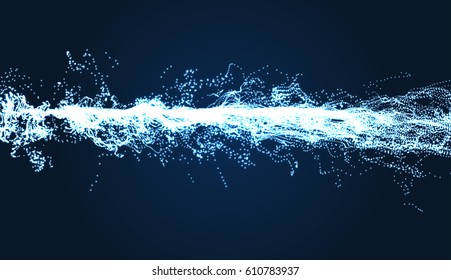 Electricity lighting effects. Array with Dynamic Particles. 3d Futuristic technology style. Abstract Background. Glowing points. Vector Illustration. 