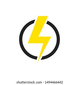 electricity, Lightning bolt in circle icon, thunder concept. vector illustration