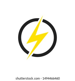 electricity, Lightning bolt in circle icon, thunder concept. vector illustration