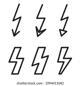 Electricity lightning bolt outline sign set isolated on white background