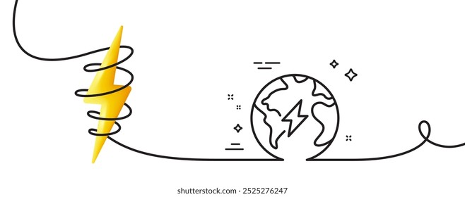 Electricity line icon. Continuous one line with curl. Electric power energy sign. Lightning bolt symbol. Electricity single outline ribbon. Loop curve with energy. Vector