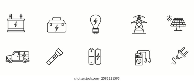 Electricity line Icon Set. Electrical, current, lighting, charge, technology, powerline . Vector Illustration