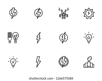 Electricity line icon. Set of line icons on white background. Energy concept. High voltage, lightning, lamp. Vector illustration can be used for topics like engineering, power