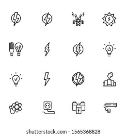 Electricity line icon. Set of line icons on white background. Energy concept. High voltage, lightning, lamp. Vector illustration can be used for topics like engineering, power