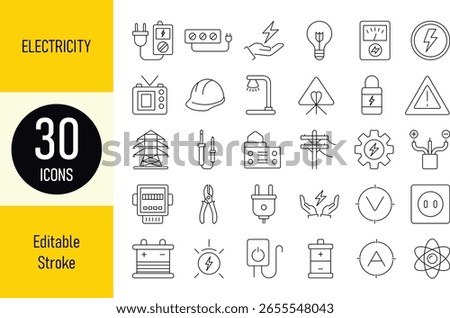Electricity Line Icon Set Power and Energy Vector Symbols outline style with editable stroke