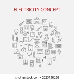 Electricity line icon set. Vector illustration for design. Electricity sign for website, banner, promotion, advertising.