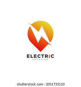 Electricity Location Logo. Map Pin Location Combined with Energy or Lightning Bolt Icon Vector Illustration