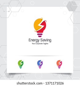 Electricity logo bulb design concept of electric symbol vector and lamp icon. Energy logo used for power plants and electric product.