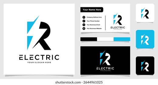 Letra inicial R do logotipo da eletricidade, letra do logotipo criativo da eletricidade R, logotipo R, Ilustração do vetor