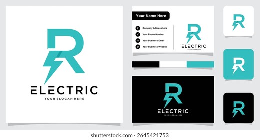 Letra inicial R do logotipo da eletricidade, letra do logotipo criativo da eletricidade R, logotipo R, Ilustração do vetor