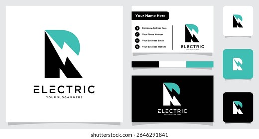 Letra inicial R do logotipo da eletricidade, letra do logotipo criativo da eletricidade R, logotipo R, Ilustração do vetor
