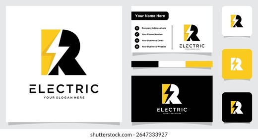 Letra inicial R do logotipo da eletricidade, letra do logotipo criativo da eletricidade R, logotipo R, Ilustração do vetor