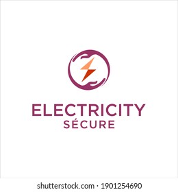 Electricity Logo with secure Protection and Hand Symbol Illustration