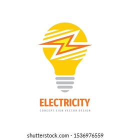 Electricity logo tempale design. Electric lightbulb concept sign. Lightning creative symbol. Vector illustration. 
