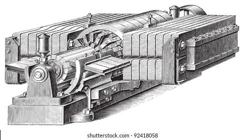 Electricity machine (dynamo electric) / vintage illustrations from Meyers Konversations-Lexikon 1897