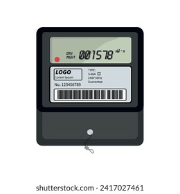 Electricity Meter, electric meter, Power Meter, Electric Power Meter. Counter box with display for measure consumption of electrician, water and gas. Machine for control and economize energy. Vector.