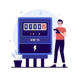 Electricity Meter Flat Design Concept. Illustration For Websites, Landing Pages, Mobile Applications, Posters And Banners. Trendy Flat Vector Illustration