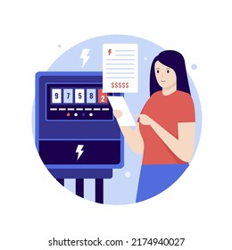 Electricity meter pay flat design concept. Illustration for websites, landing pages, mobile applications, posters and banners. Trendy flat vector illustration