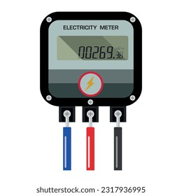 Electricity Meter, Power Meter, electric meter, Electric Power Meter. Counter box with display for measure consumption of electrician, water and gas. Machine for control and economize energy. Vector.