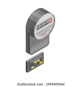 Electricity Meter with Switch as Electric Power Object Isometric Vector Illustration