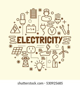 electricity minimal thin line icons set, vector illustration design elements