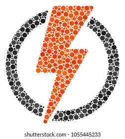 Electricity mosaic of dots in various sizes and color hues. Filled circles are composed into electricity vector mosaic. Vector design concept.