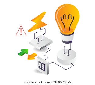 Electricity network to the lights in flat isometric illustration