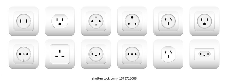 Electricity outlet socket types 3d vector illustration icon