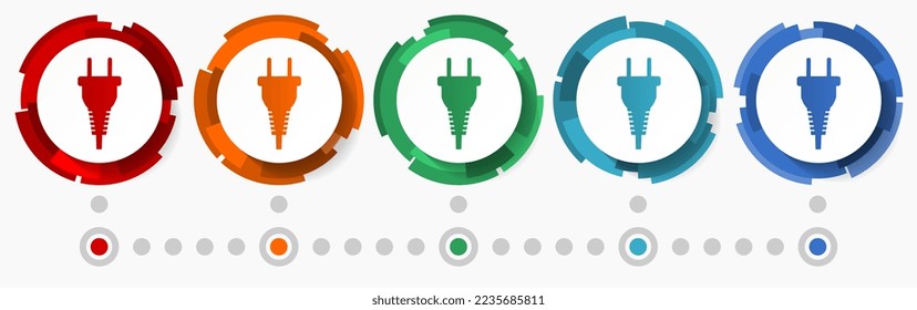 Electricity, plug, energy concept vector icon set, modern design abstract web buttons in 5 color options, infographic template