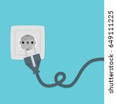 Electricity plug and socket on orange background. Vector illustration in flat style