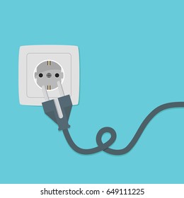 Electricity plug and socket on orange background. Vector illustration in flat style