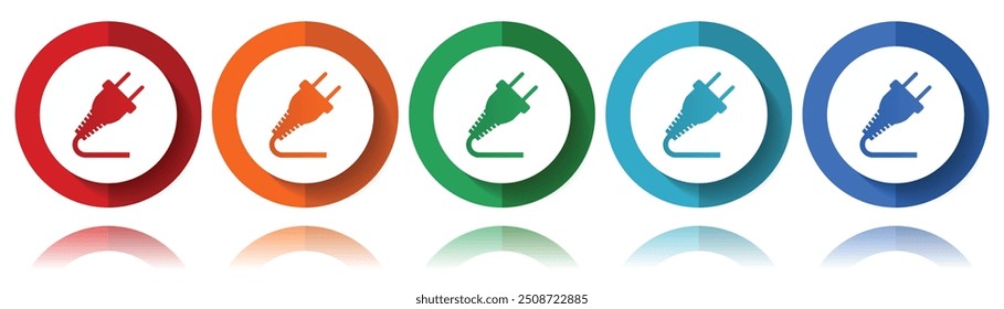 Electricity, plug vector icons, flat icon set for logo design, webdesign and mobile applications, colorful web button collection in eps 10