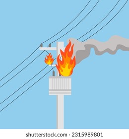 Electricity pole fire concept vector illustration.