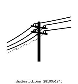 Electricity pole with wires and insulators on white background power distribution system