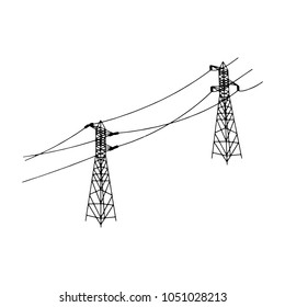 Electricity pole with wires made with lines isolate on white background.