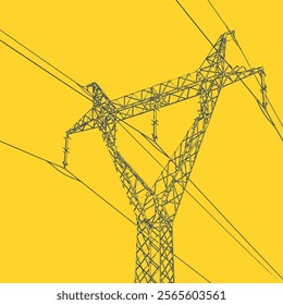 Electricity poster design. Electric grid and infrastructure modern vector graphics in yellow and blue.