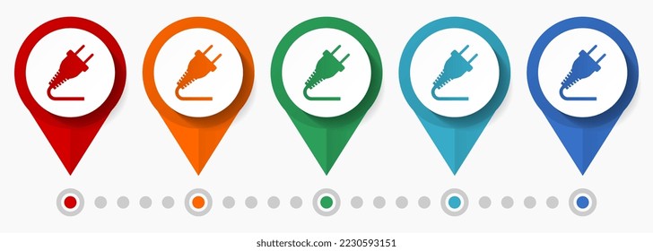 Elektrizität, Leistungskonzept, Vektorsymbol-Set, Flachdesign-Zeiger, Infografik-Vorlage