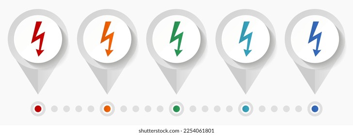 Electricity, power, energy concept vector icons, editable infographic template, set of colorful flat design pointers