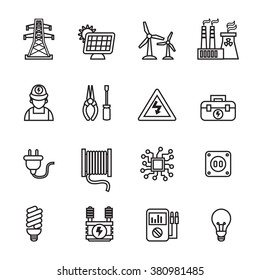 Electricity, power and energy icons - Line Style stock vector.