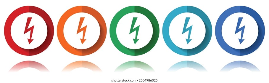 Electricity, power, energy vector icons, flat icon set for logo design, webdesign and mobile applications, colorful web button collection in eps 10