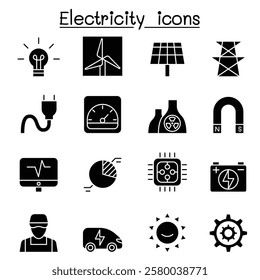 Electricity and Power icon set in glyph style