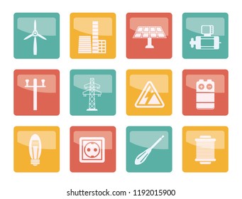 Electricity and power icons over colored background - vector icon set