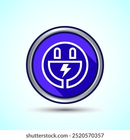 Eletricidade, Energia, Ilustração de design de ícone de plugue, Ícone para aplicação Web e móvel, Design de botão de sombra azul