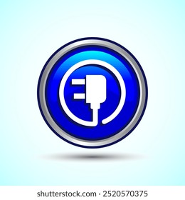 Eletricidade, Energia, Ilustração de design de ícone de plugue, Ícone para aplicação Web e móvel, Design de botão redonda de cor azul